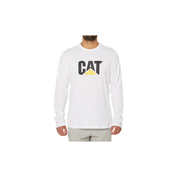 Caterpillar Original Fit Ls Logo - Mens T-Shirts - White - NZ (421ZJNXTW)